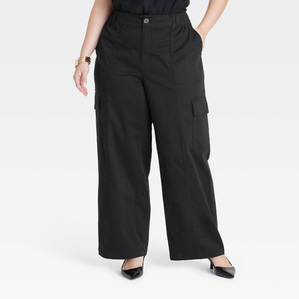 Womens High-Rise Cargo Pants - Ava & Viv Black 1X product image