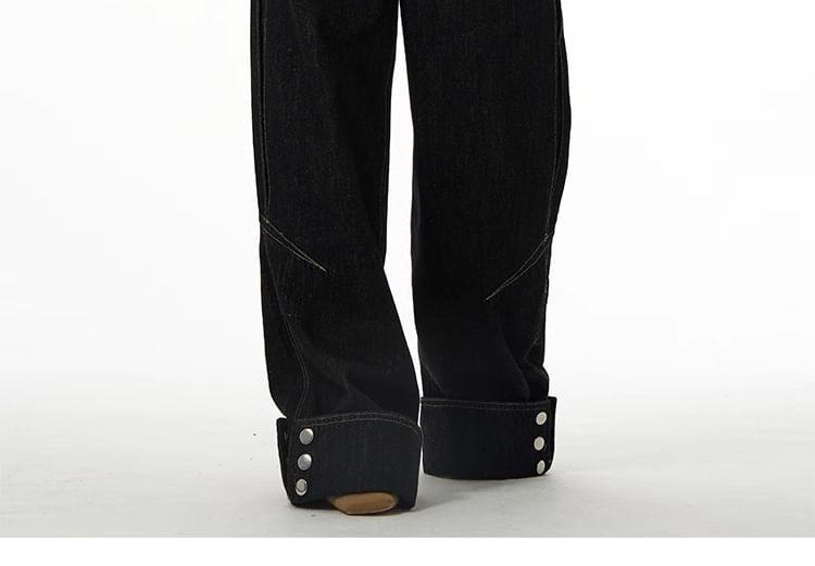 High Rise Buttoned Hem Wide Leg Jeans Product Image