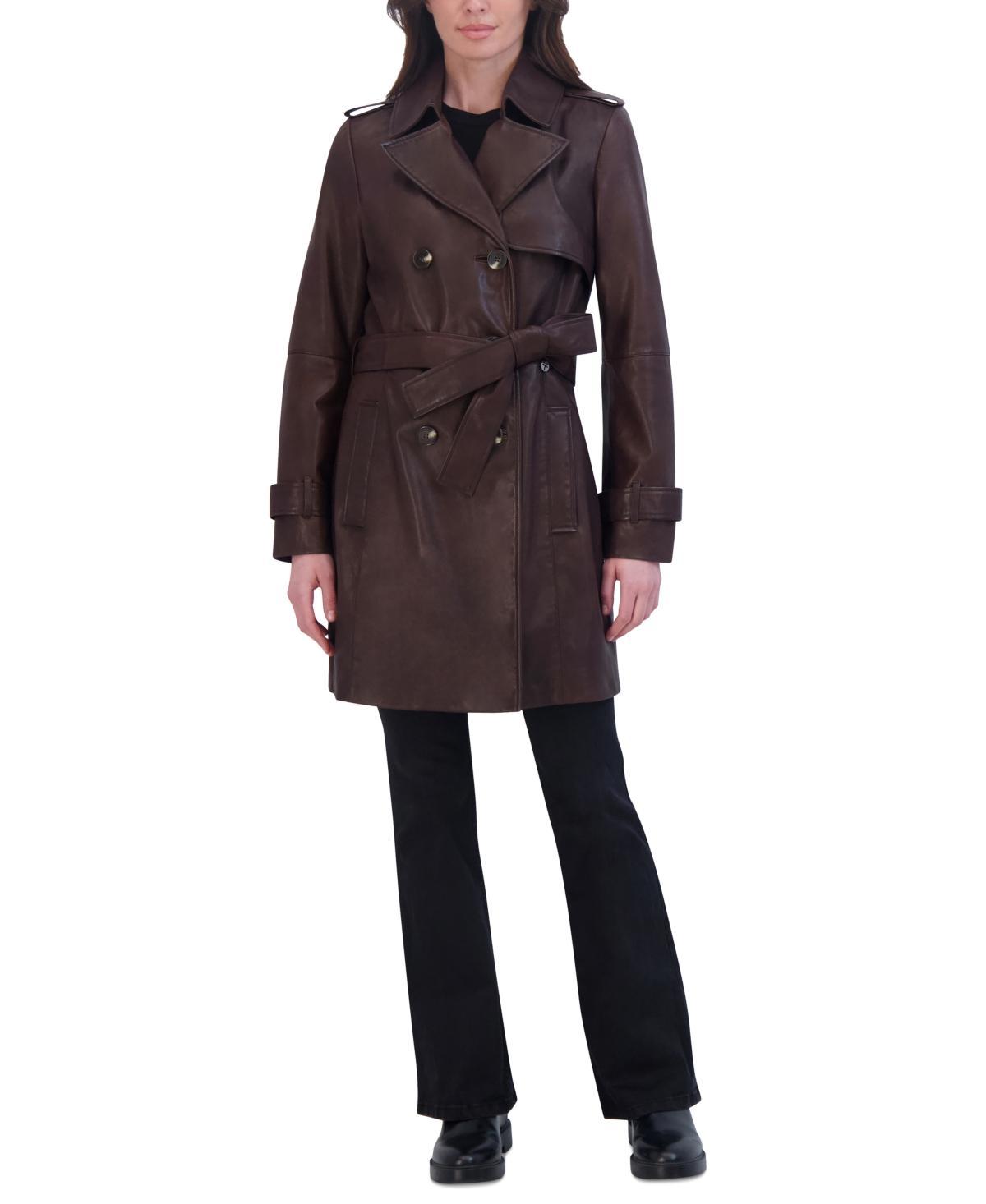 Tahari Womens Natalie Belted Leather Trench Coat Product Image