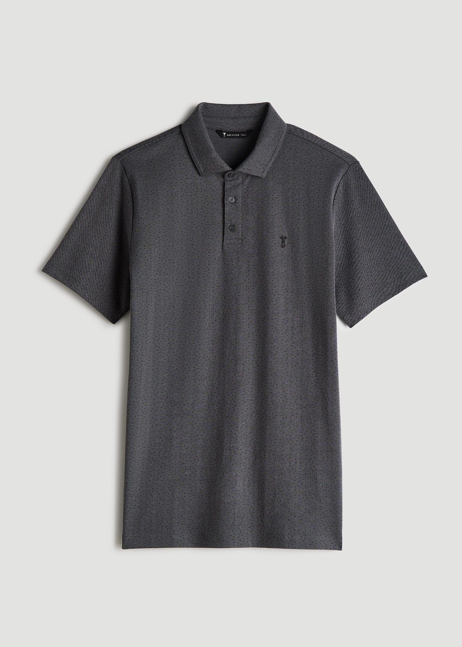 Cotton Stretch Print Polo Shirt for Tall Men in Charcoal Pindot Product Image