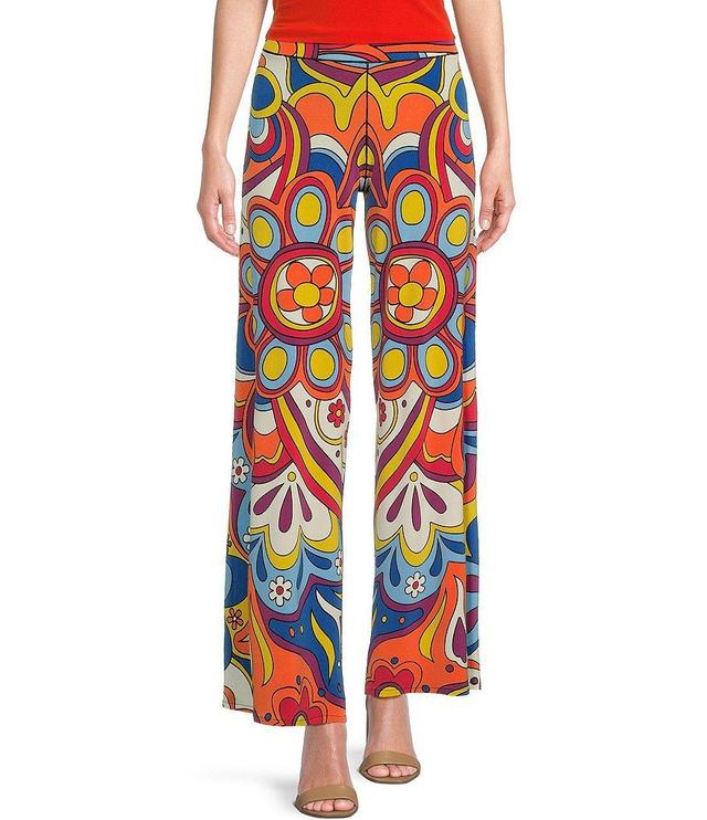 Eva Varro Annie Knit Jersey Mod Floral Print Wide-Leg Pull-On Pants Product Image