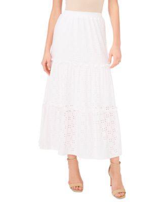 Petite Knit Eyelet Tiered Pull-On Maxi Skirt Product Image