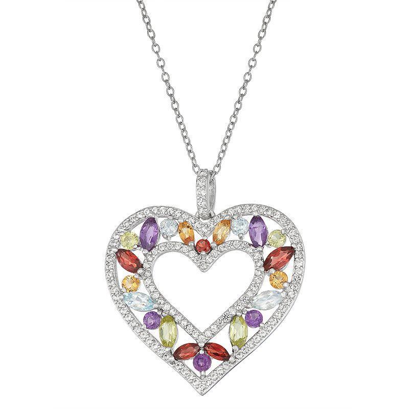 Sterling Silver Lab-Created White Sapphire Heart Pendant Necklace, Womens Gold Tone Product Image