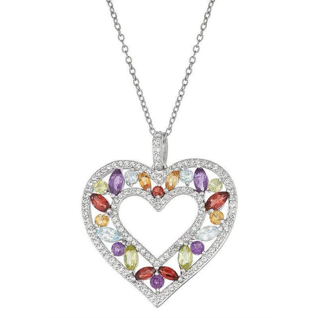 Sterling Silver Lab-Created White Sapphire Heart Pendant Necklace, Womens Multicolor Product Image