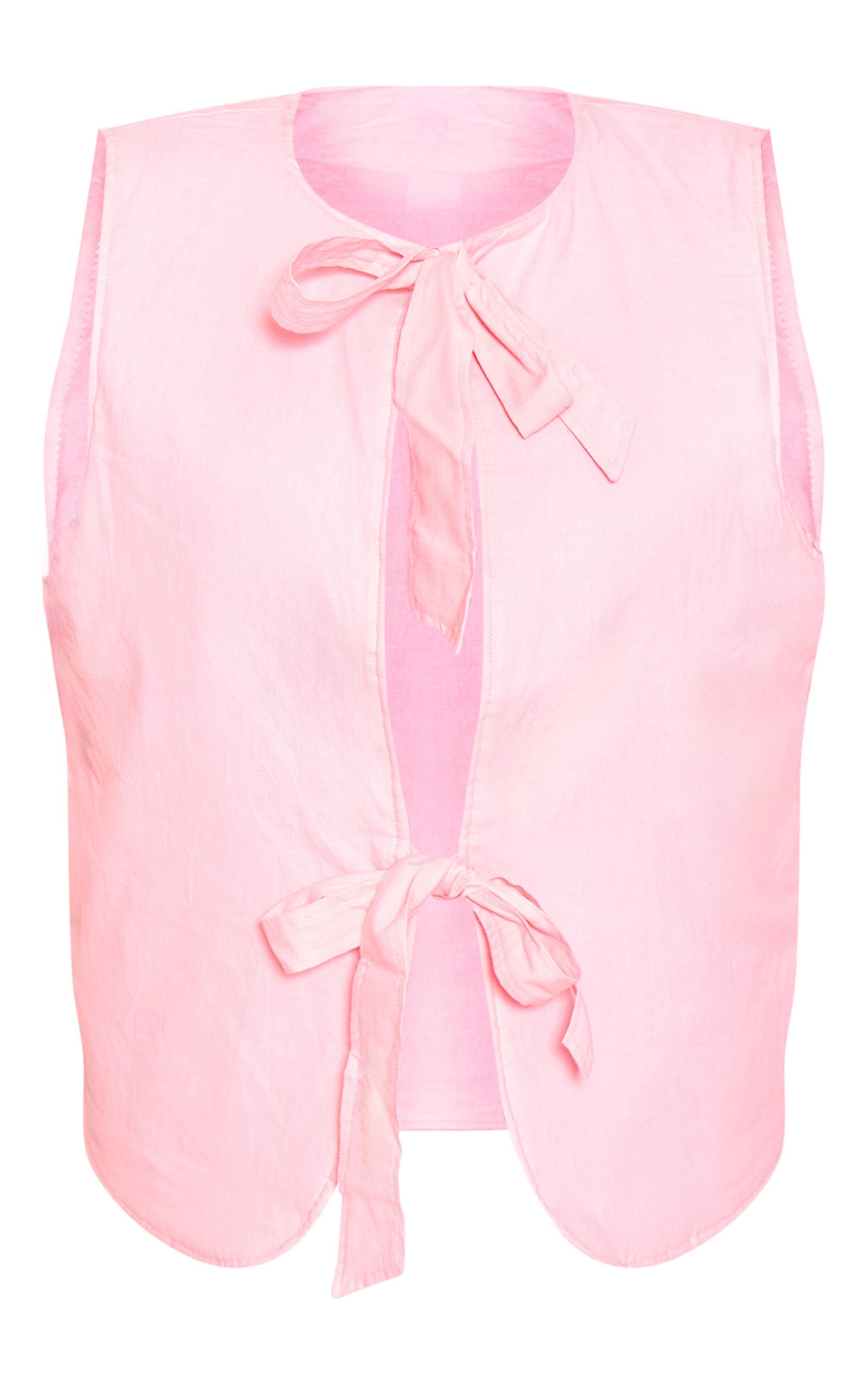 Pink Tie Front Cotton Vest Product Image