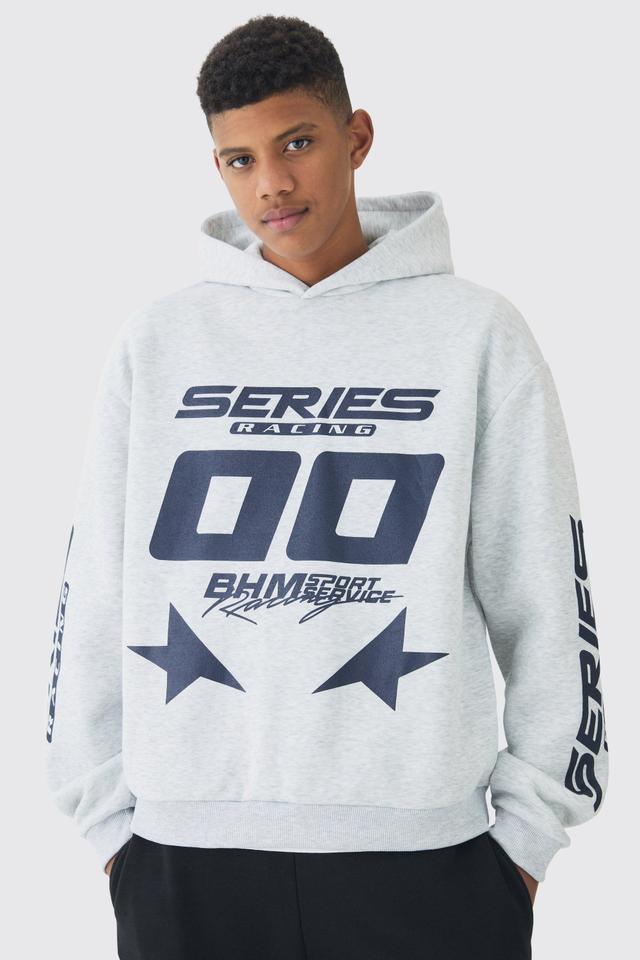 Tall Moto Graphic Oversized Hoodie | boohooMAN USA Product Image