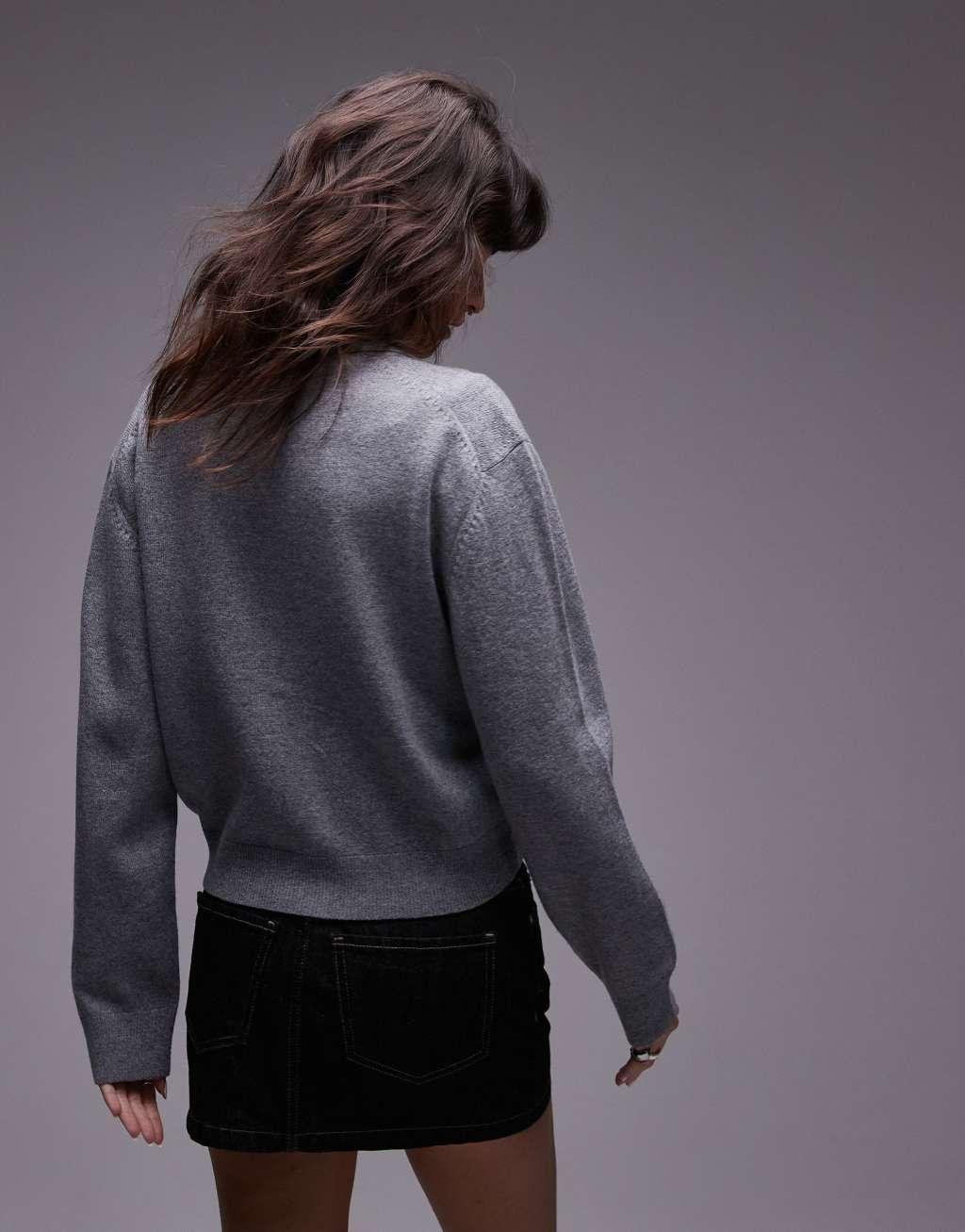 ARKET wool knit sweater with deep placket polo collar in gray melange Product Image