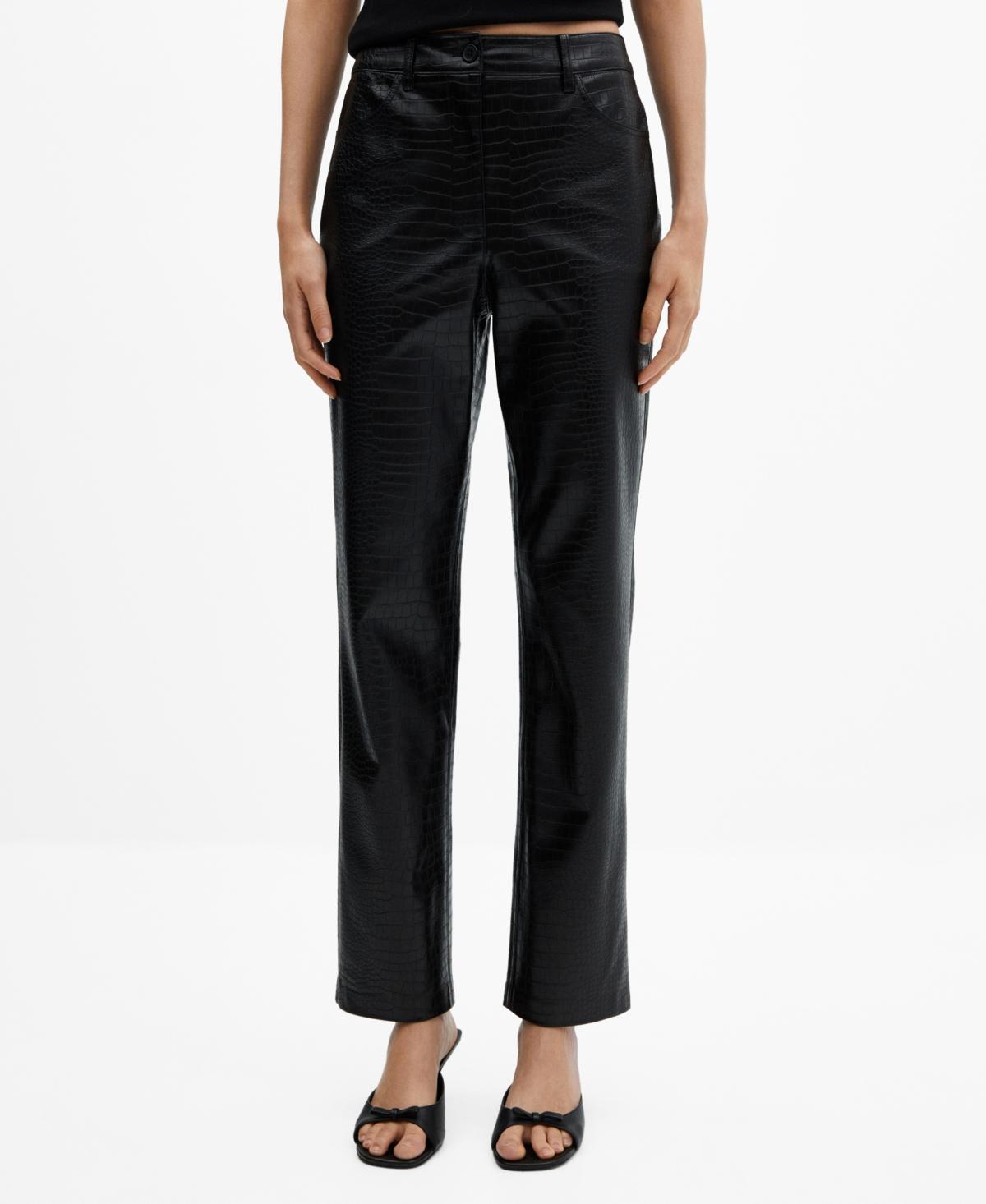 Mango croc detail leather look straight leg pants Product Image