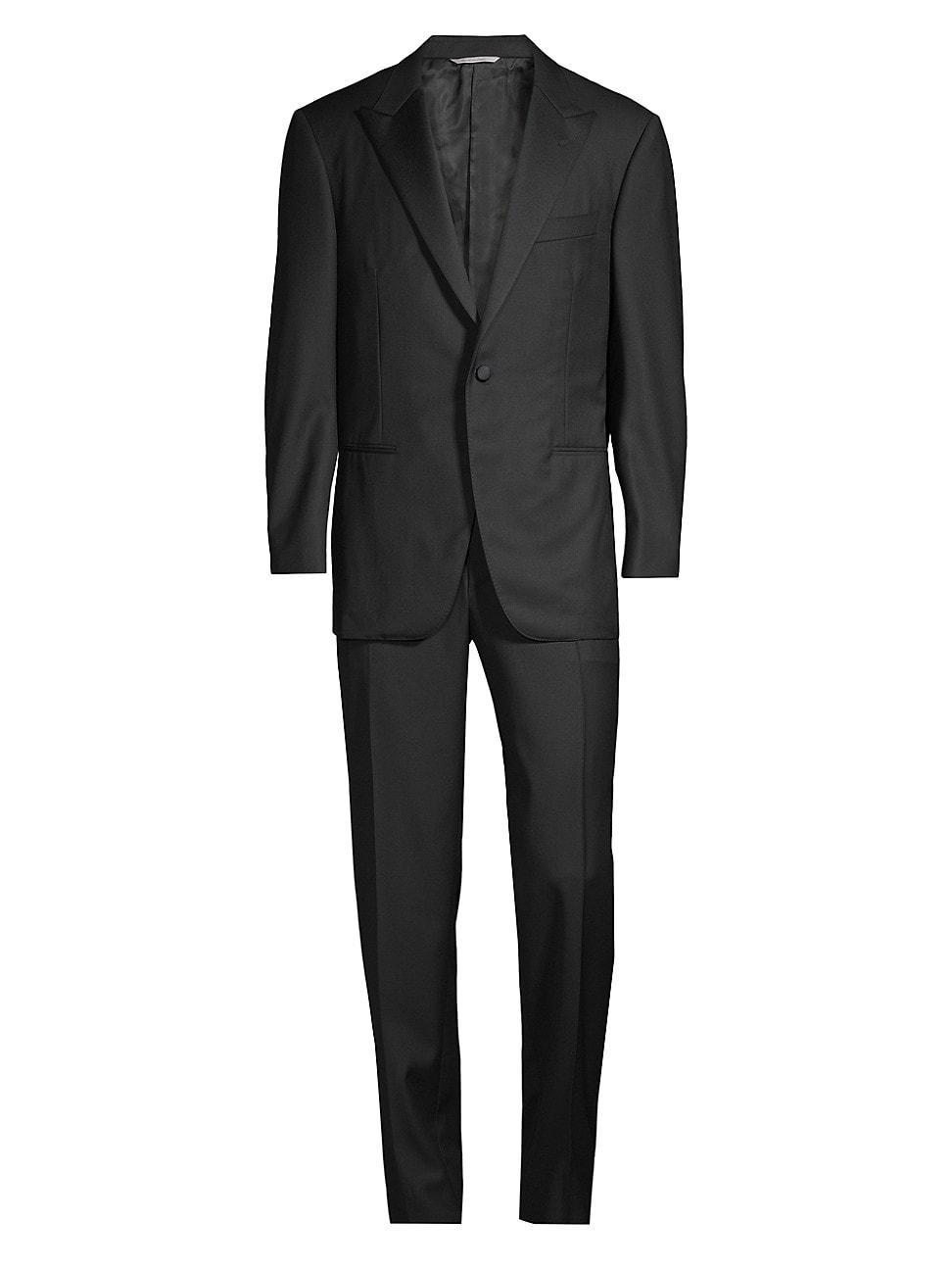 Mens One-Button Peak Lapel Wool Suit Product Image