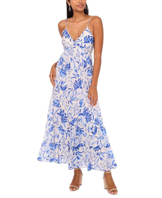 1.state Womens Tiered Sleeveless Floral Maxi Dress Product Image