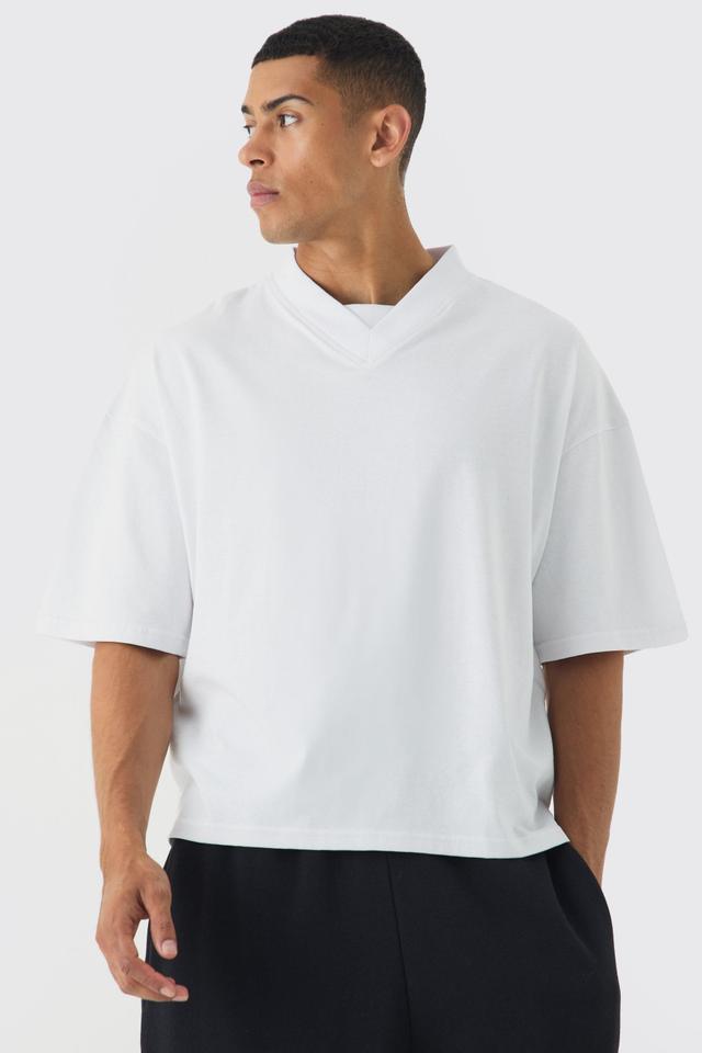 Oversized V Neck Dropped Shoulder Heavyweight Boxy T-shirt | boohooMAN USA Product Image