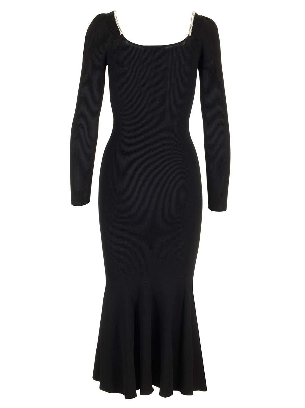 Crystal-embellished Ruffled Ribbed-knit Midi Dress In Black Product Image