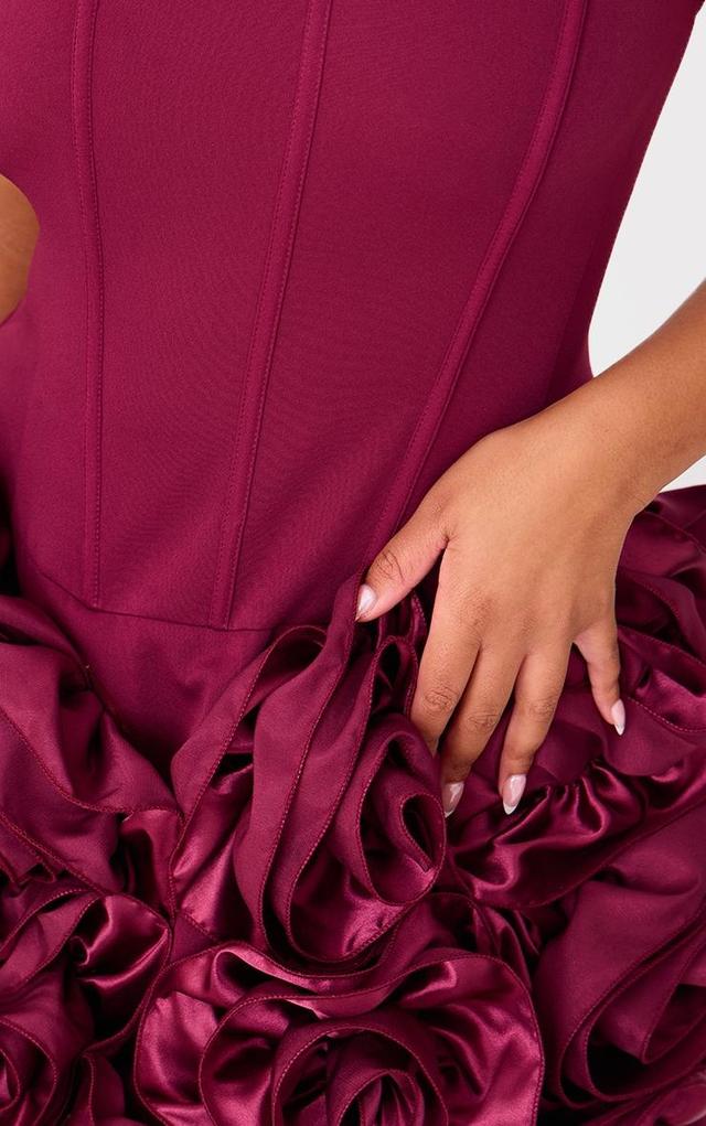 Plus Burgundy Boned Corset Flower Detail Bodycon Dress Product Image