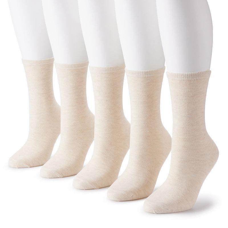 Womens Sonoma Goods For Life 5 Pack Plain Knit Crew Socks Oat Grey Product Image