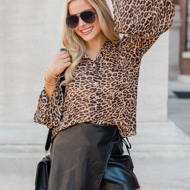 Along For The Drive Leopard Print Bell Sleeve Blouse FINAL SALE Product Image