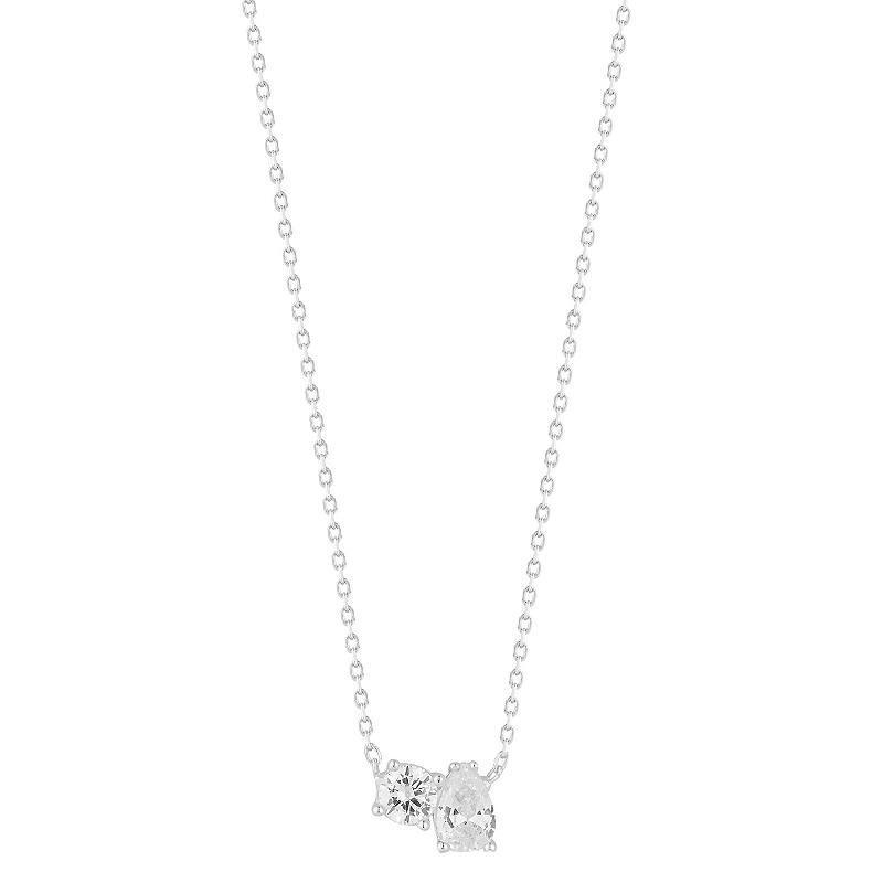 Sunkissed Sterling Cubic Zirconia Two Stone Pendant Necklace, Womens Silver Tone Product Image