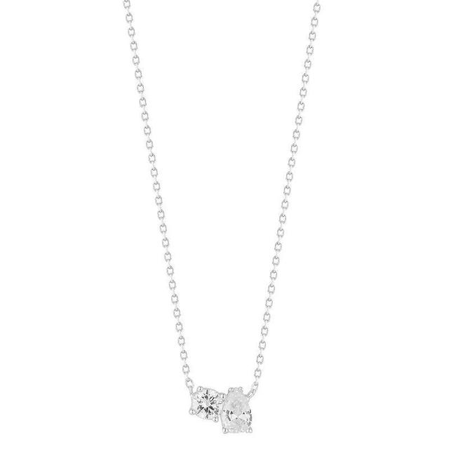 Sunkissed Sterling Cubic Zirconia Two Stone Pendant Necklace, Womens Silver Tone Product Image