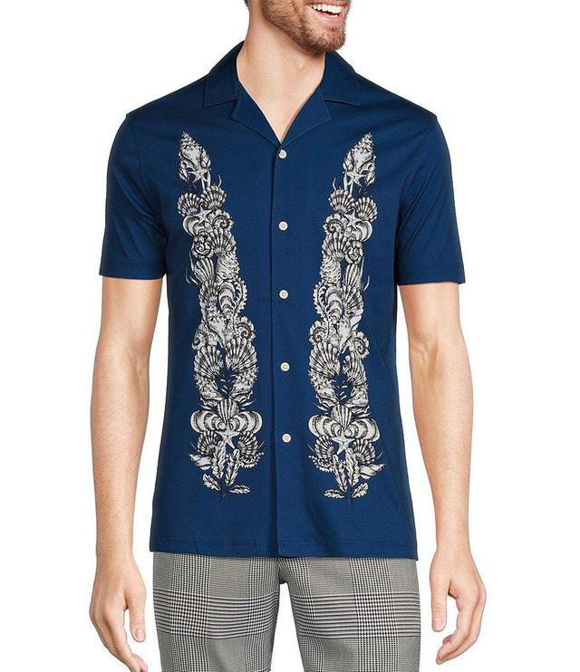 Murano Modern Maritime Collection Slim Fit Placed Print Short Sleeve Woven Camp Shirt Product Image