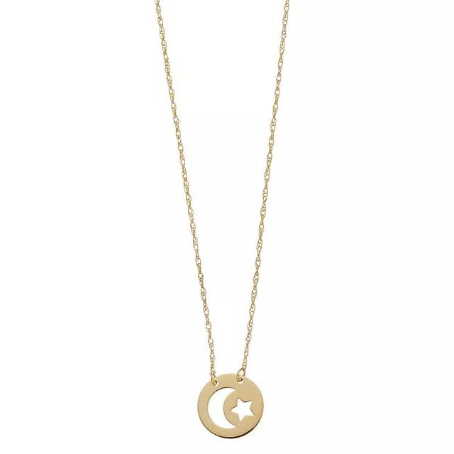 14k Gold Mini Moon & Star Cutout Disc Adjustable Necklace, Womens Product Image