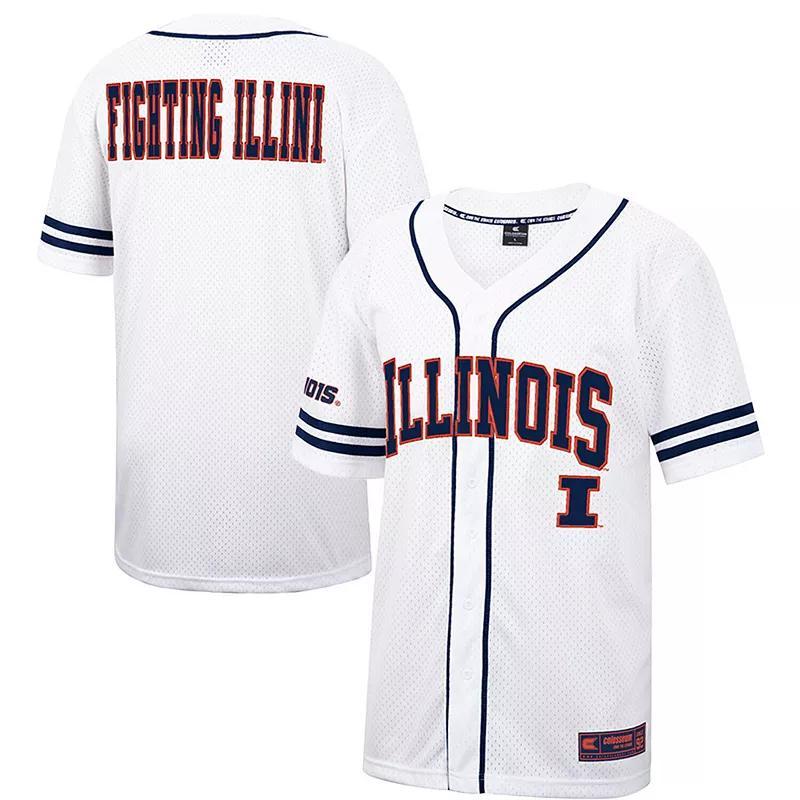 Mens Colosseum White and Navy Illinois Fighting Illini Free Spirited Baseball Jersey - White, Navy Product Image