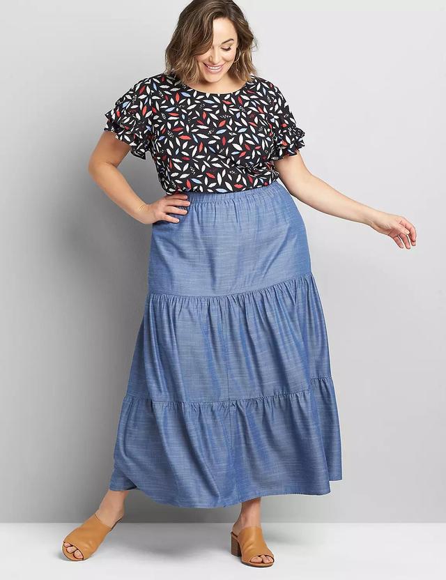 Chambray Tiered-Seam Maxi Skirt Product Image