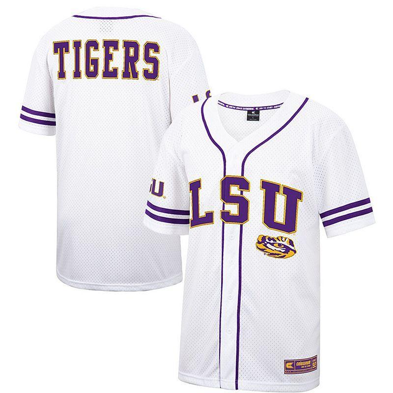 Mens Colosseum LSU Tigers Free Spirited Mesh Button-Up Baseball Jersey Product Image