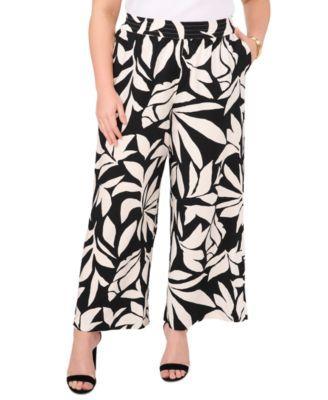 Plus Size Printed Smocked-Waist Wide-Leg Pants  Product Image