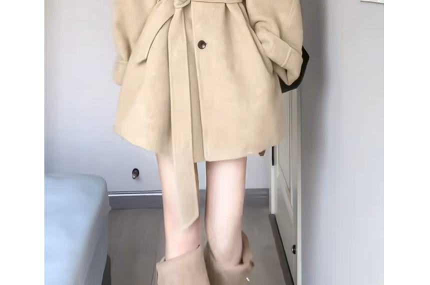 Turtleneck Button-Up Plain Long Coat Product Image