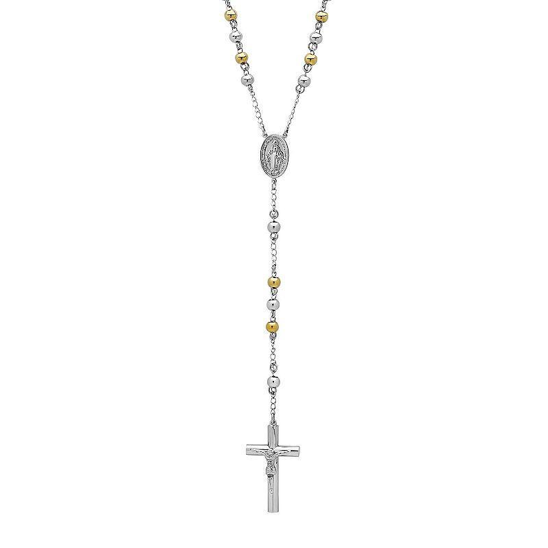 Stainless Steel Two Tone Rosary Necklace - Men, Mens Multicolor Product Image