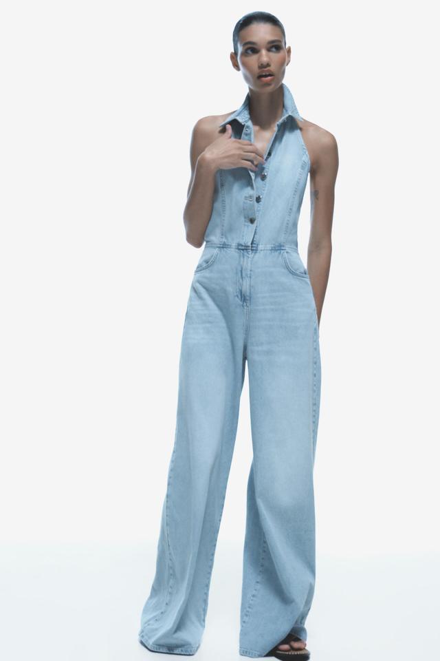 Z1975 HALTER NECK DENIM JUMPSUIT Product Image