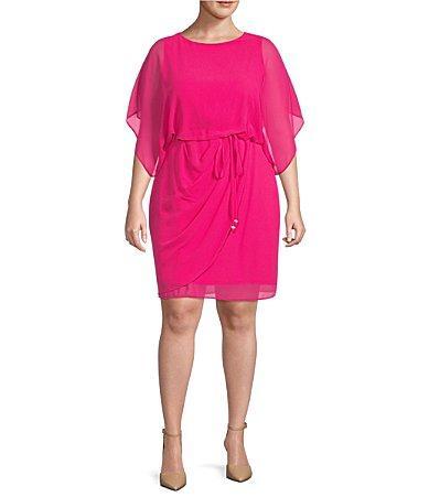 Jessica Howard Plus Size Short Dolman Sleeve Round Neck Blouson Dress Product Image