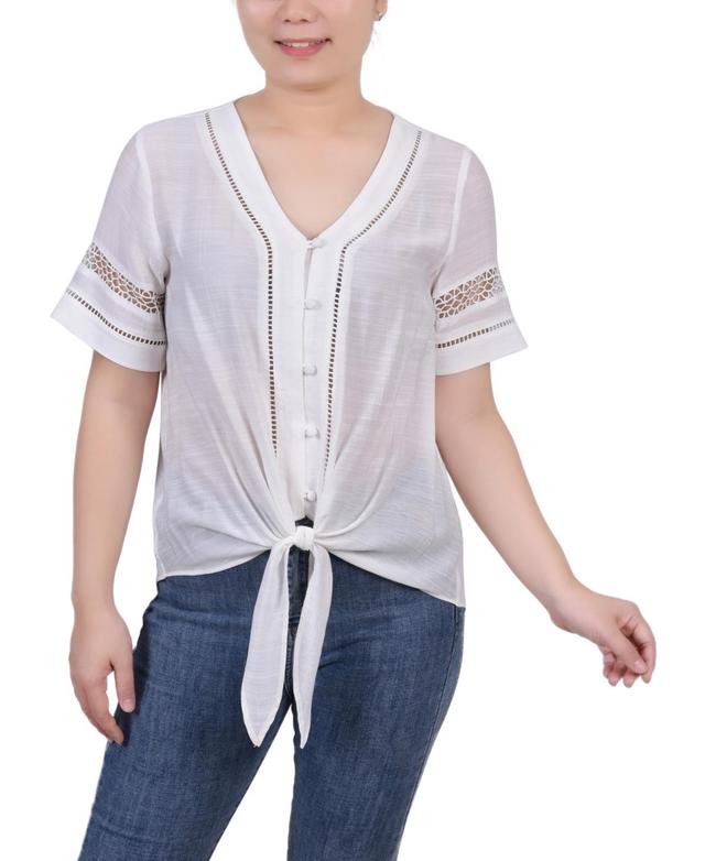 Women's Short Sleeve Crochet Trim Blouse Product Image