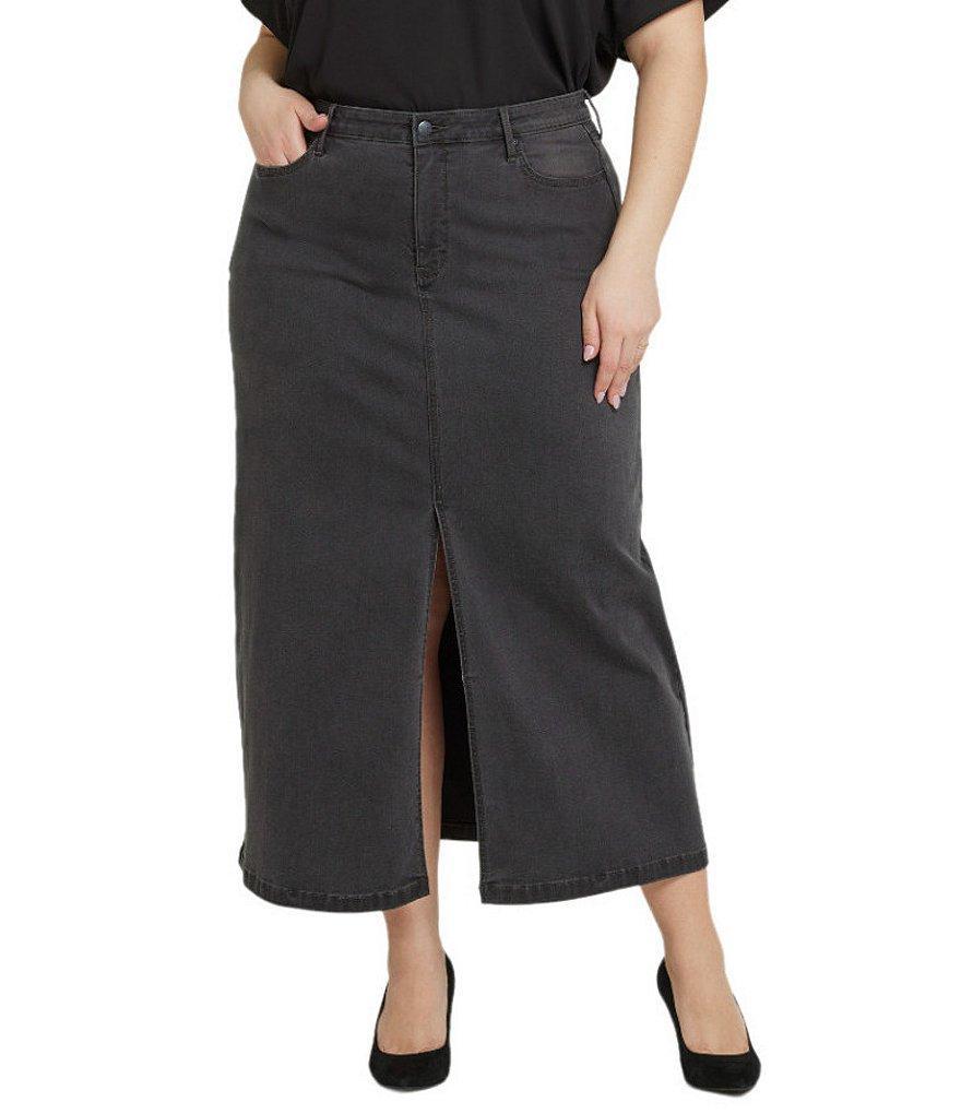 NYDJ Plus Size High-Rise Lift Tuck® Stretch Denim Center Slit Skirt Product Image