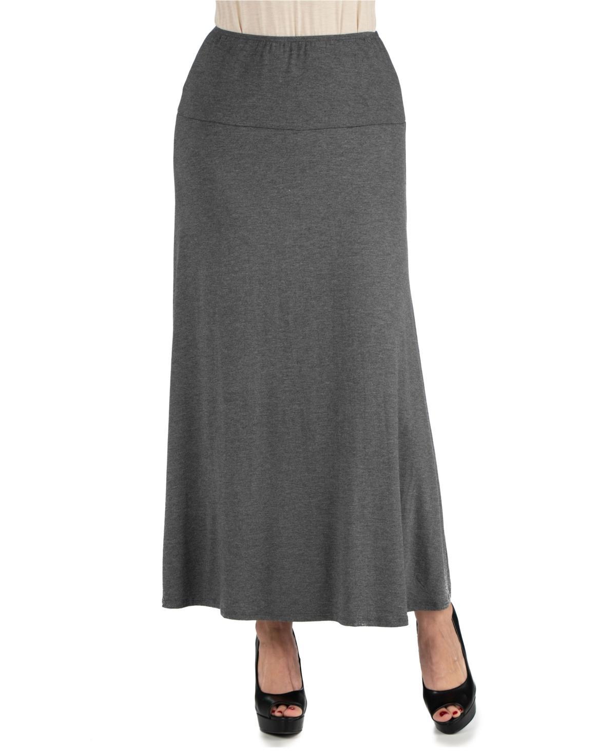 24Seven Comfort Apparel Women Elastic Waist Solid Color Maxi Skirt Product Image