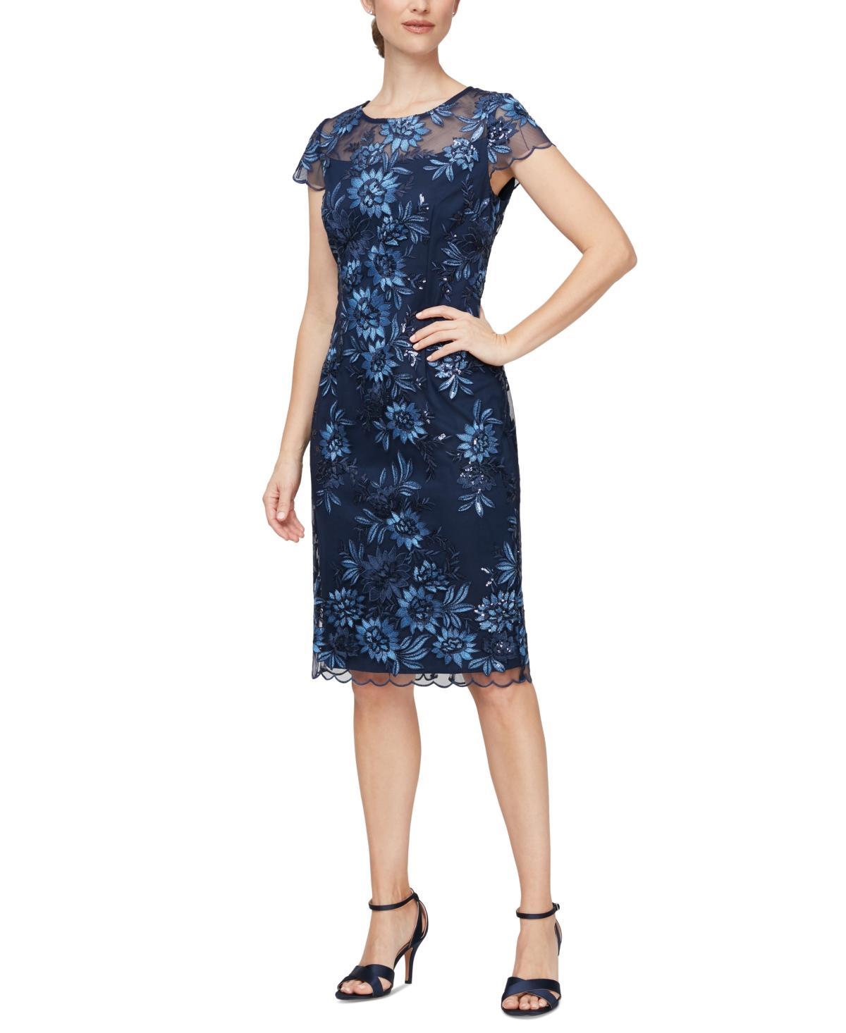 Alex Evenings Embroidered Cap Sleeve Crew Neck Sheath Dress -  12 Product Image