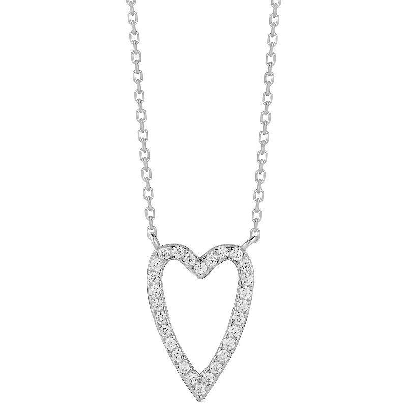 Sunkissed Sterling Cubic Zirconia Open Heart Necklace, Womens Silver Tone Product Image