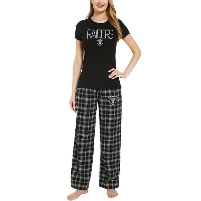 Womens Concepts Sport Black/Silver Las Vegas Raiders ArcticT-Shirt & Flannel Pants Sleep Set Product Image