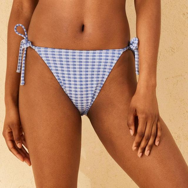 Womens Sparkle Gingham Print Low-Rise Cheeky Side-Tie Bikini Bottom - Wild Fable Blue/White XS Product Image