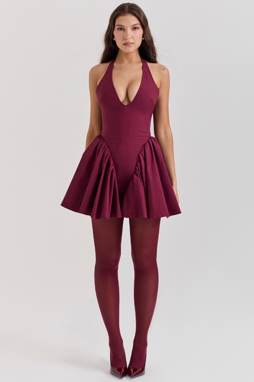 Valentia Wine Halter Mini Dress Product Image