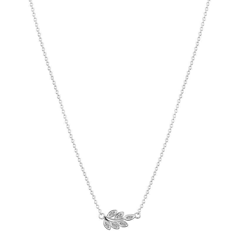 Love This Life Sterling Silver Cubic Zirconia Leaf Necklace, Womens Silver Tone Product Image