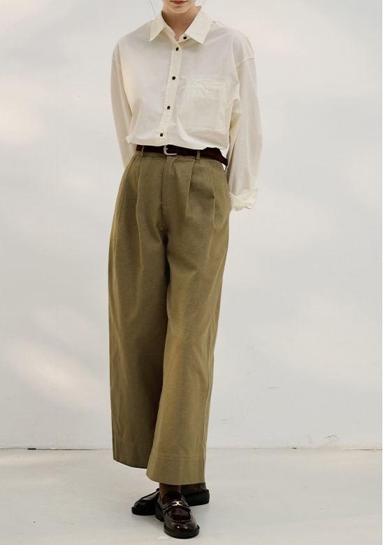 High Rise Plain Pleated Wide Leg Pants Product Image