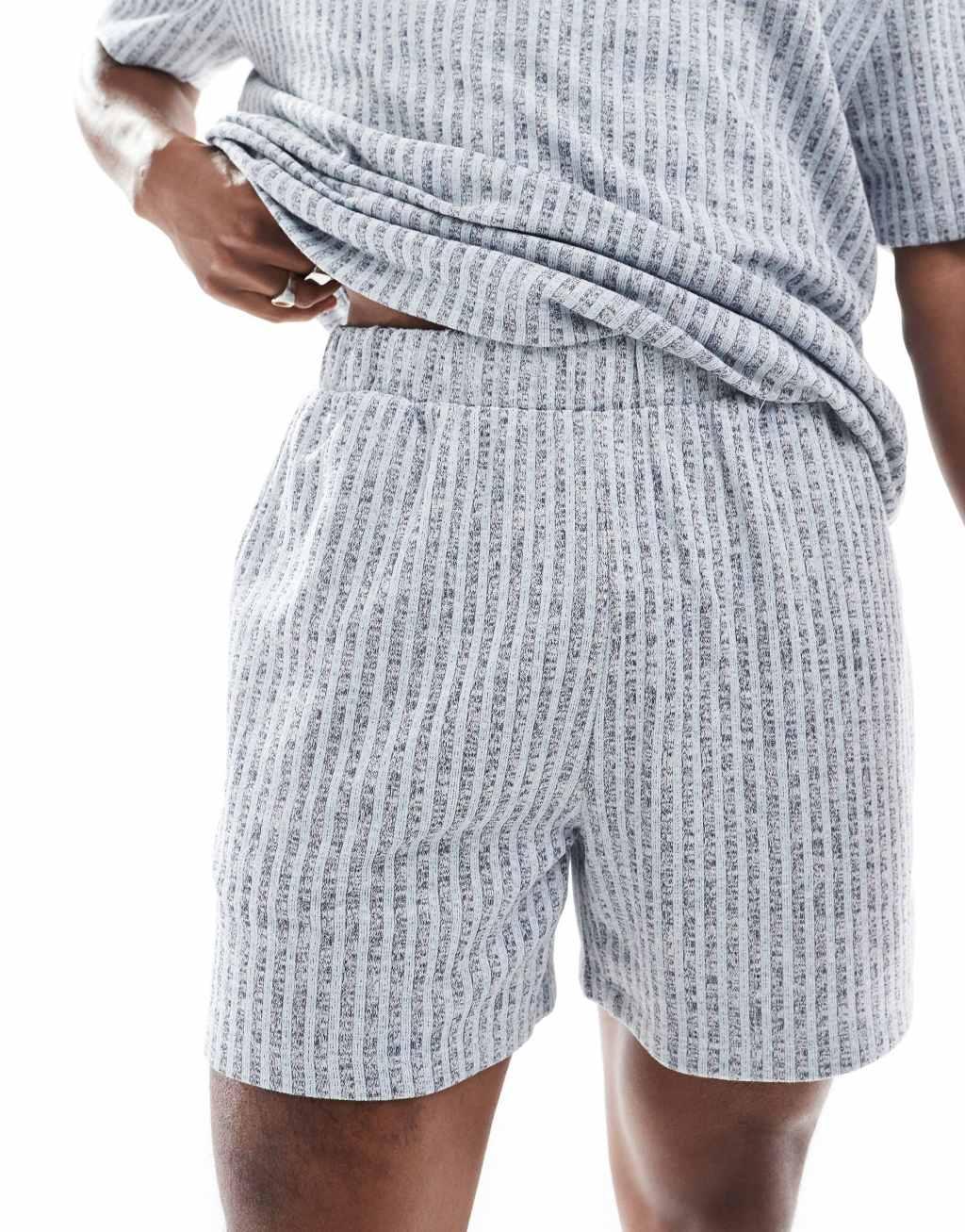 ASOS DESIGN ribbed T-shirt and shorts lounge set in blue stripe Product Image