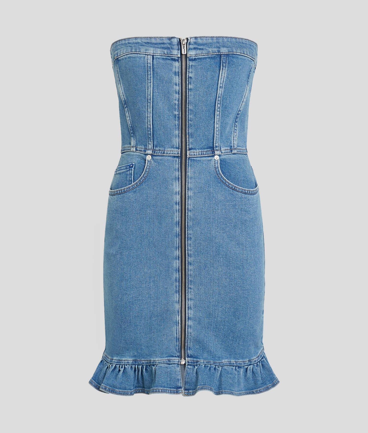 KLJ RUFFLE-HEM DENIM BANDEAU DRESS Product Image