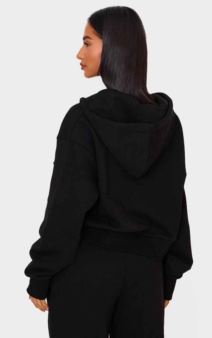 PRETTYLITTLETHING Petite Black Premium Print Zip Front Hoodie Product Image