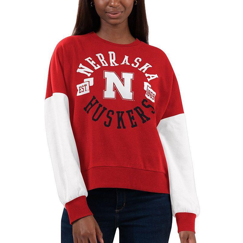 Womens G-III 4Her by Carl Banks Scarlet/White Nebraska Huskers Team Pride Colorblock Pullover Sweatshirt Product Image