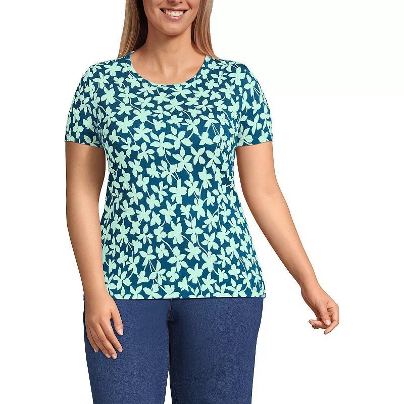 Plus Size Lands End All Cotton Crewneck Tee, Womens, Size: 3XL, Dark Green Product Image