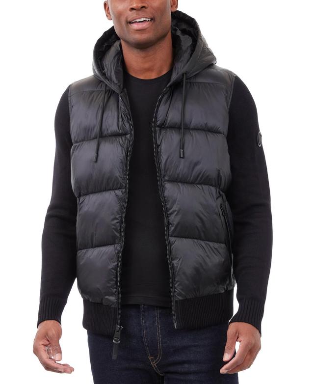 Michael Kors Mens Mixed-Media Hooded Zip Sweater Jacket Product Image