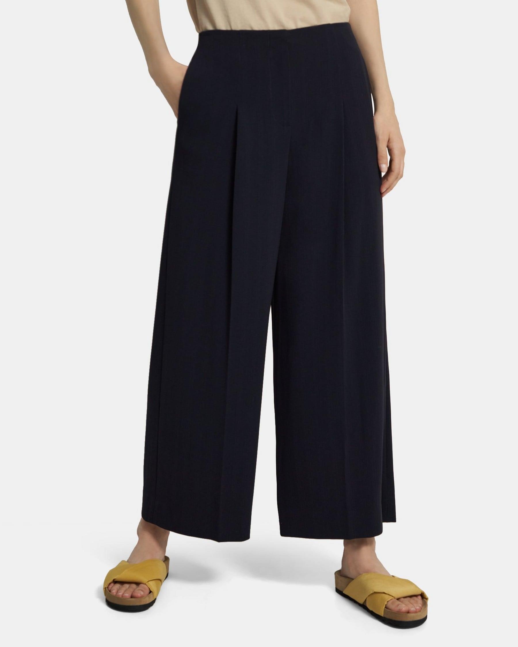 Pleated Wide-Leg Pant in Striped Admiral Crepe product image