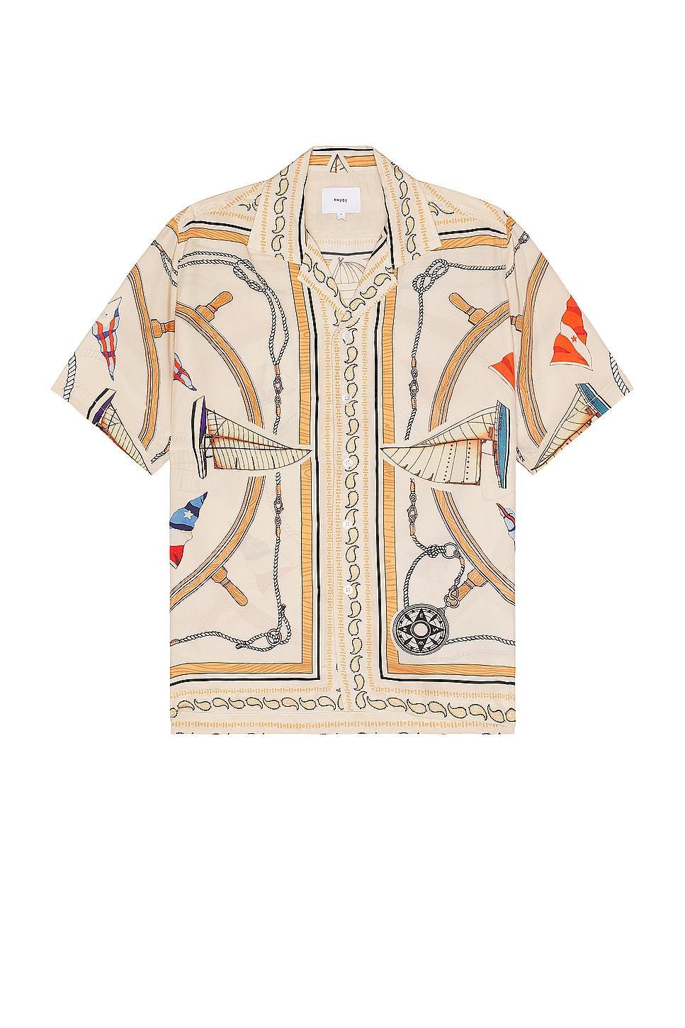 Mens Nautical-Print Silk Camp Shirt Product Image