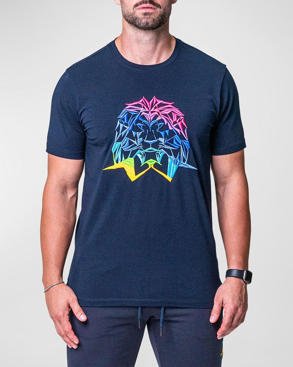 Maceoo Lion Face Embroidered T-Shirt Product Image